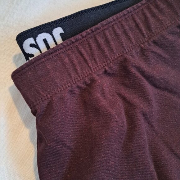 Nike women's Large burgundy cropped leggings, bright coral design on leg, VGUC - Picture 2 of 7